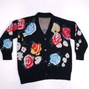 Vintage Floral Patterned Black Cardigan